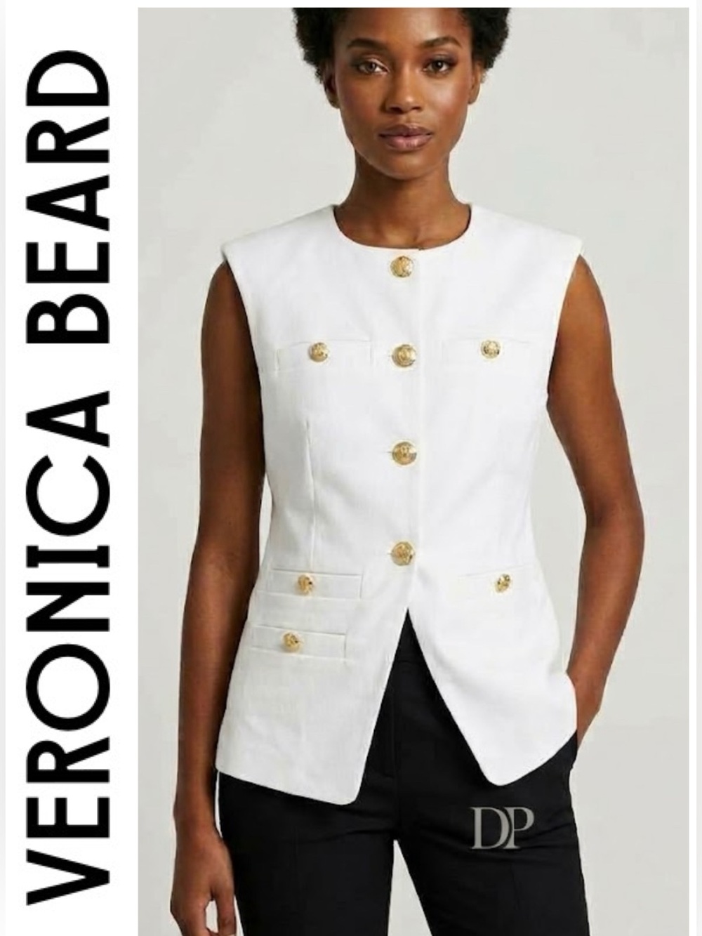 NEW VERONICA BEARD White Tamara Sleeveless Vest with Gold Medallion Miller 8